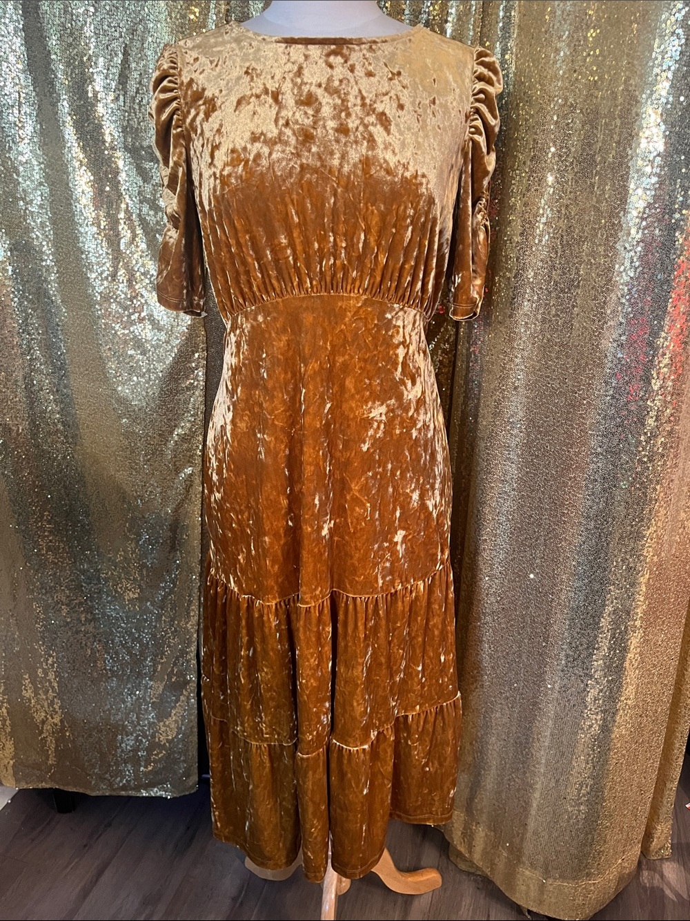 Who What Wear Rust Velvet Tiered Maxi Dress